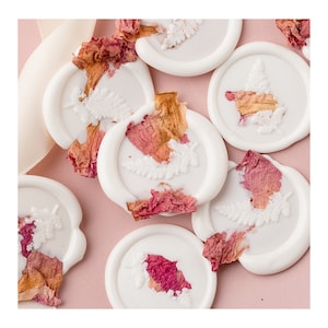 Cachets de cire pétale de pivoine, Cachet de cire auto-adhésif, Cachet de cire de luxe, Fleurs séchées, Autocollant de faire-part de mariage, Cachet pour enveloppe, Cachet de cire d'invitation d'invitation