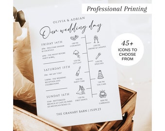Tarjeta de itinerario de boda impresa, orden de servicio de boda, impresión profesional, inserto de tarjeta de itinerario de boda, tarjeta de lino de 300 g/m², n.° 100