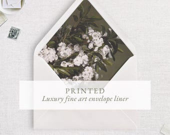Printed Olive and Floral Envelope Liner, Fine Art Wedding, 5x7" A7 Insert, Assembly included