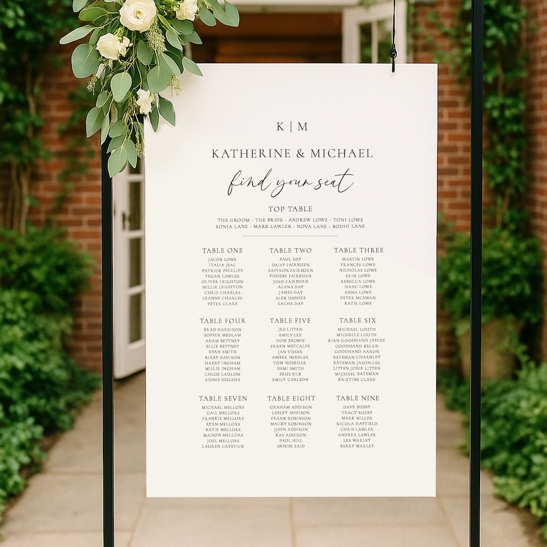 Seating Plan Sign, Calligraphy, Wedding Table Plan, Hanging Seating ...