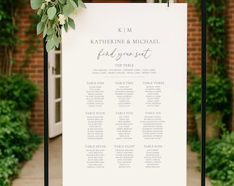 Letrero con plano de asientos, caligrafía, plano de mesas para boda, plano de asientos colgante, letrero "Por favor, tome asiento", personalizado, impresión profesional, AA5