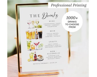 PRINTED Wedding Bar Menu Sign, His and Hers Drinks, Signature Drinks Sign, Drinks Menu, Minimalist Drinks Sign, Wedding Bar, #100