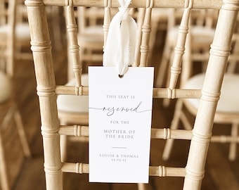 Etiqueta de asiento reservado para boda con cinta, Etiqueta de asiento reservado para ceremonia, Madre de la novia, Padre de la novia, Dama de honor, Gasa de seda, #BB9