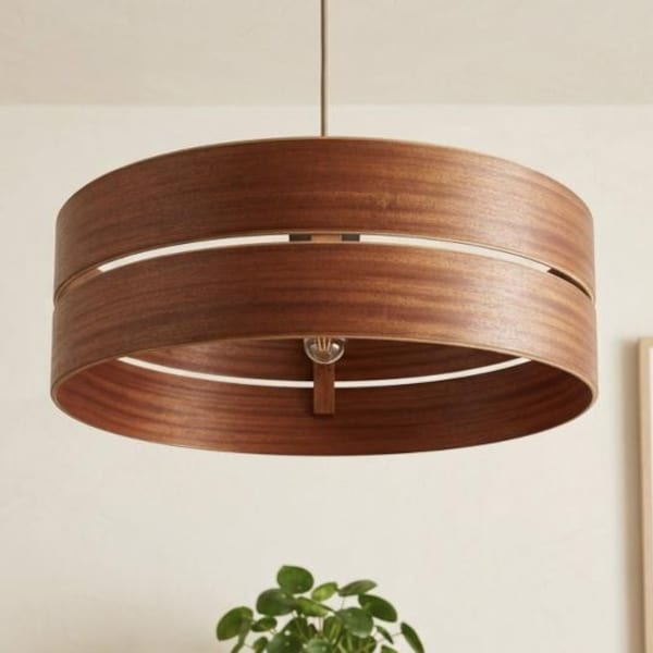 Mahogany Wood Pendant Light | Handcrafted Mid Century Modern Lighting for Kitchen and Dining Room | Wood Chandelier | DIAD by HANMN