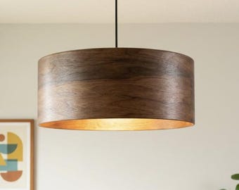 Walnut Wood Pendant Light | Handcrafted Mid Century Modern Lighting for Kitchen and Dining Room | Wood Chandelier | MONO by HANMN