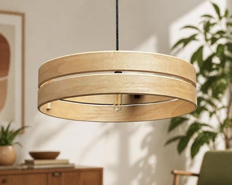 Ahorn Holz Pendelleuchte | Handgefertigte Mid Century Modern Beleuchtung für Küche und Esszimmer | Holz Kronleuchter | SCHMAL von HANMN