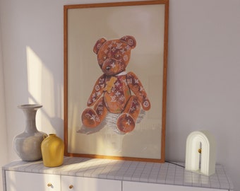 Fashionable Trendy Soft Colors Art Print, Giclee Art Print, Teddy Bear, Poster, Contemporary Interior Wall Decor, Ukrainian Artist