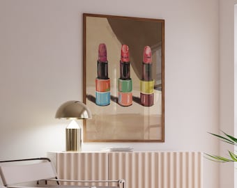 Fashionable Trendy Soft Colors Giclee Art Print, Lipstick Drawing, Poster, Contemporary Scandic Interior Wall Decor, Ukrainian Artist