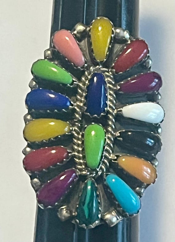 Native American signed Multi Gemstone Sterling Ro… - image 2