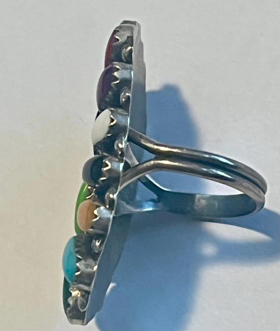 Native American signed Multi Gemstone Sterling Ro… - image 3