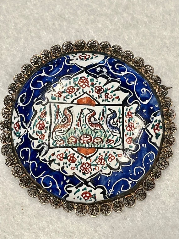 1920's Persian Hand Painted 800 Silver Filigree Po
