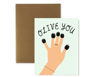 Olive You Olive Finger Card,  Punny Card,  Funny Love Anniversary Friend Card