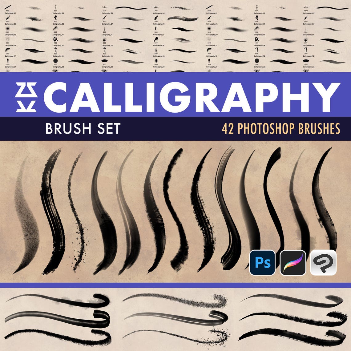 Calligraphy Brush Set | Procreate | Photoshop | CSP | Texture Brushes ...