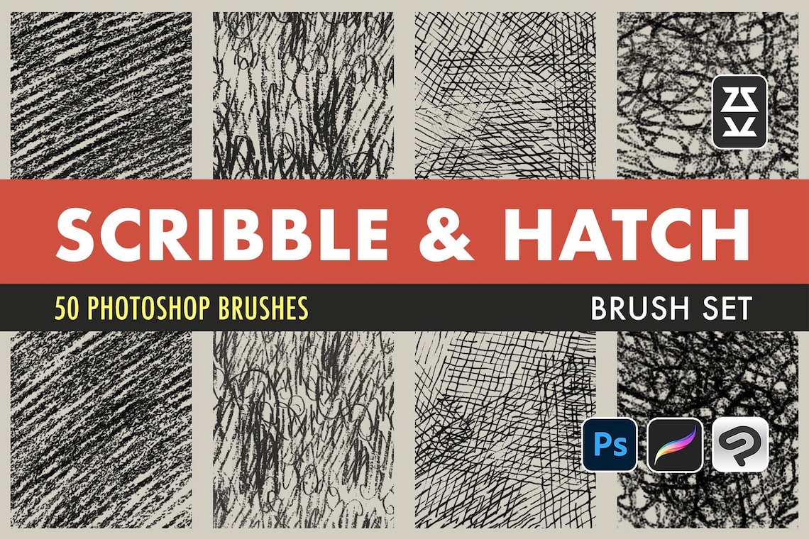 Scribble and Hatch Brush Set | Procreate | Photoshop | CSP | Texture ...