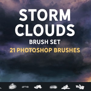 Peut inclure: Un ensemble de 21 pinceaux Photoshop représentant des nuages d'orage de différentes formes et tailles. Les pinceaux sont conçus pour créer des effets de nuages d'orage réalistes dans l'art numérique.