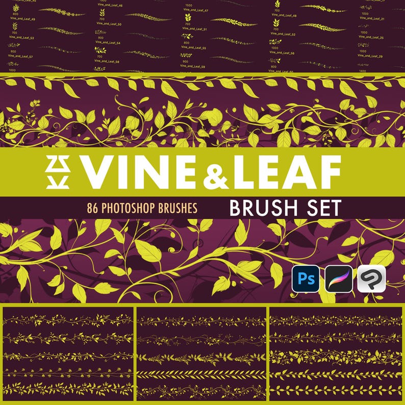 Vine and Leaf Brush Set | Procreate | Photoshop | CSP | Texture Brushes ...