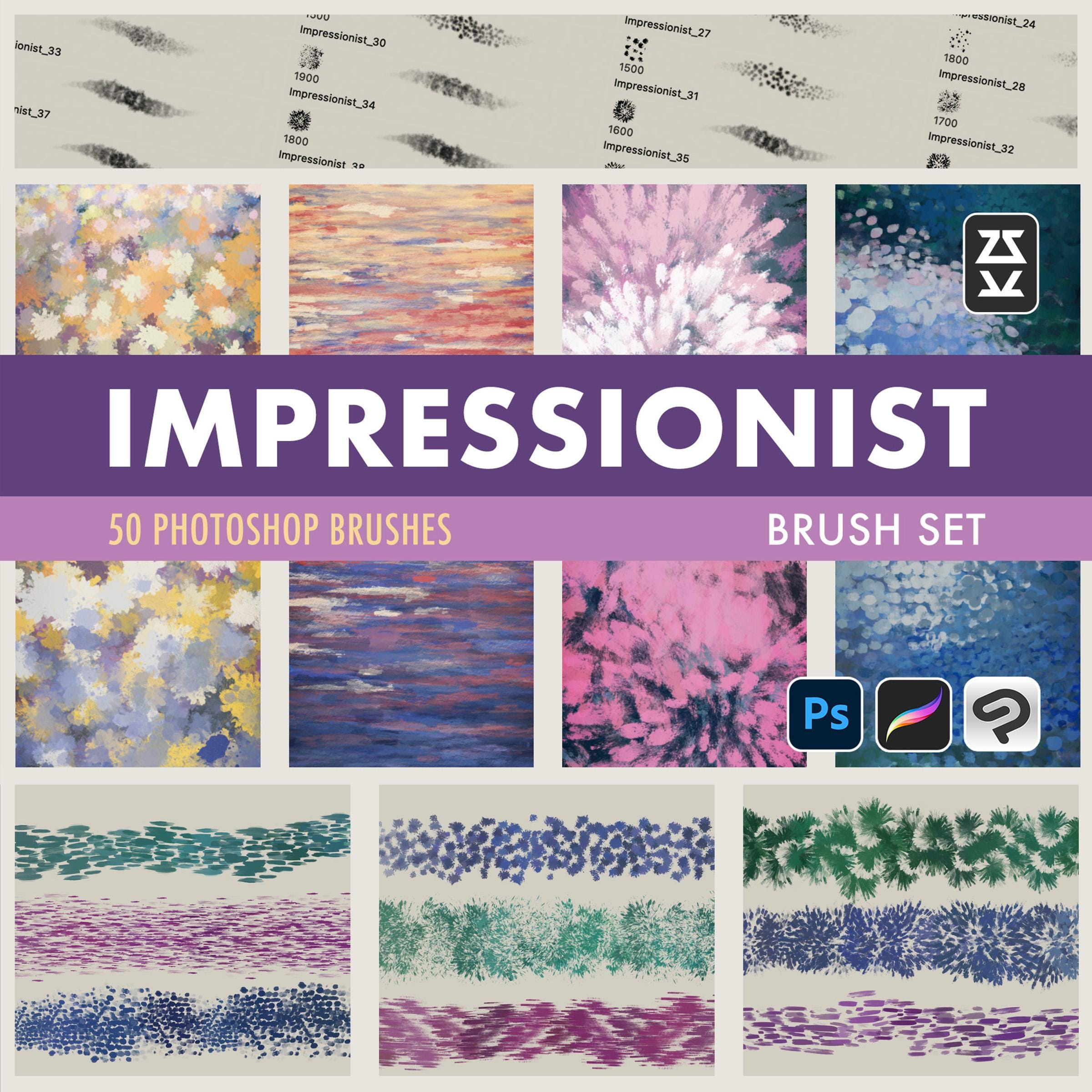 Set de pinceles de textura impresionista para Procreate, Photoshop y Clip Studio | 50 pinceles dinámicos