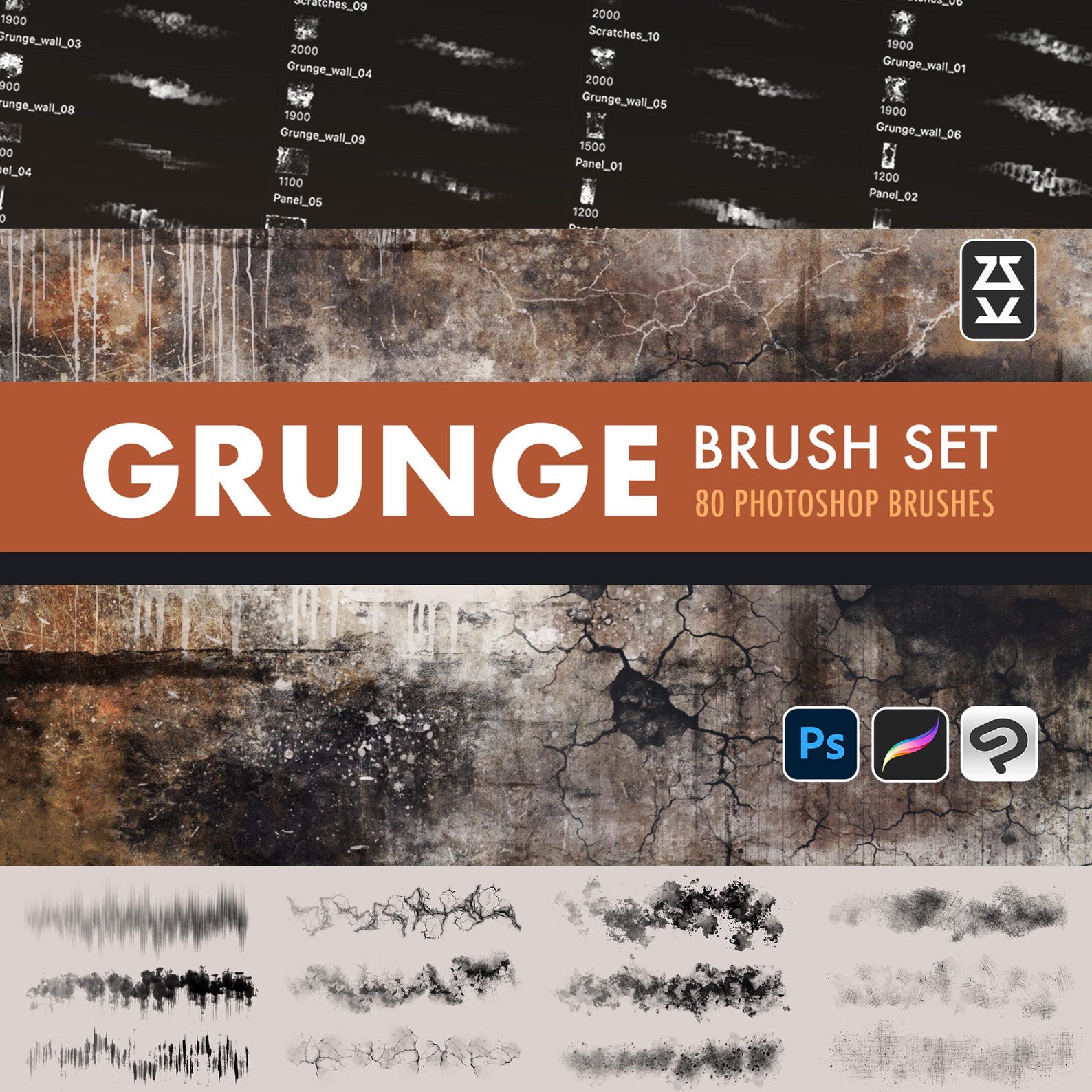 Grunge Brush Set | Procreate | Photoshop | CSP | Texture Brushes - Etsy