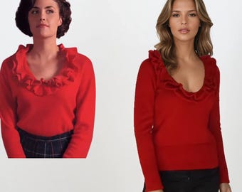 Twin Peaks Audrey Horne red ruffled sweater Halloween Inspiration 1990 TV series replica Iconic