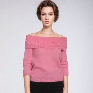 Marilyn Monroe Sweater Pink off the Shoulder top Girl Franklin Heirloom  Pearls beaded Iconic replica