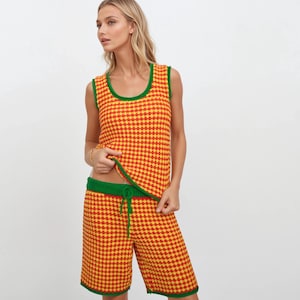2 piece shorts set womens Multicolore knit streetwear suit Summer matching set Handmade