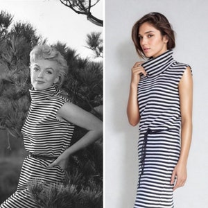 Marilyn Monroe striped dress turtleneck white black Jayne Mansfield Iconic Replica