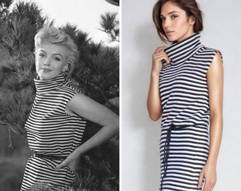 Abito a righe Marilyn Monroe dolcevita bianco nero Jayne Mansfield