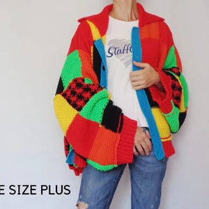 Colorblock merch cardigan Chunky knit cardigan Oversized cardigan cardigan Designer inspired Colorblock Rainbow Patchwork  One Size /Plus