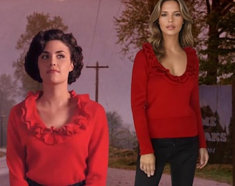 Twin Peaks Audrey Horne red ruffled sweater Halloween Inspiration 1990 TV series replica Iconic