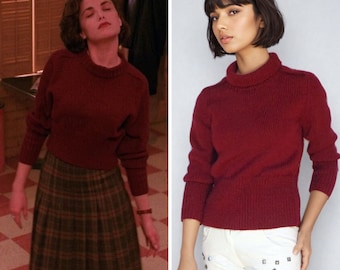 Twin Peaks Audrey Horne burgundy red pullover sweater Cropped 1940&#39;s femme fatale Halloween Inspiration 1990 TV series replica Iconic