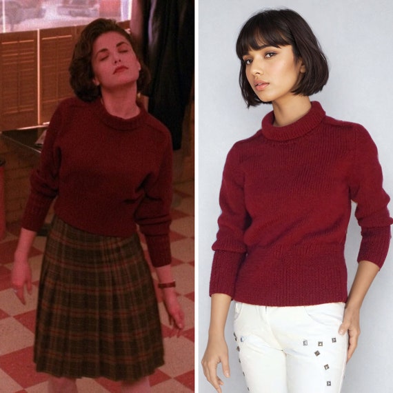 Twin Peaks Audrey Horne Burgundy Red Pullover Sweater Cropped