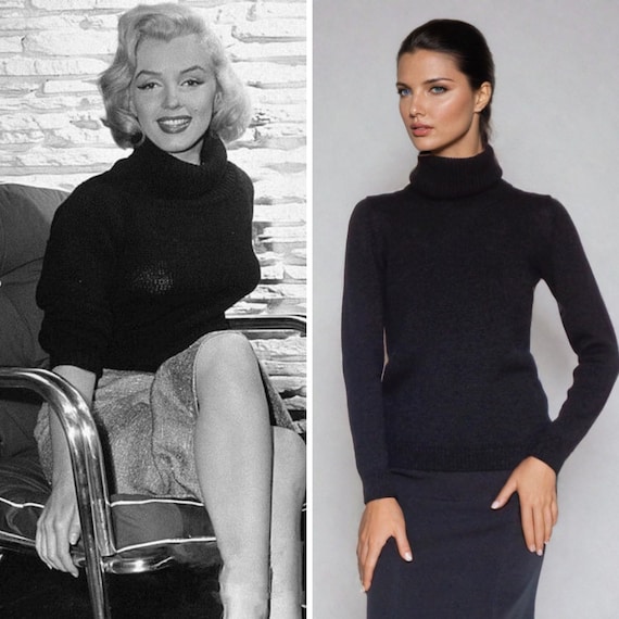Marilyn Monroe Black Sweater Turtleneck Knit Warm Soft Designer