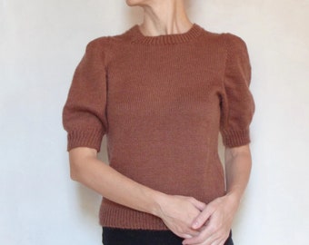 Puff shoulder top Top Brown 1940s blouse balloon sleeve Vintage style XS/S