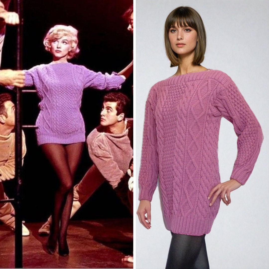 Hand Knit Purple Aran Sweater Dress - Marilyn Iconic Replica  display picture 1