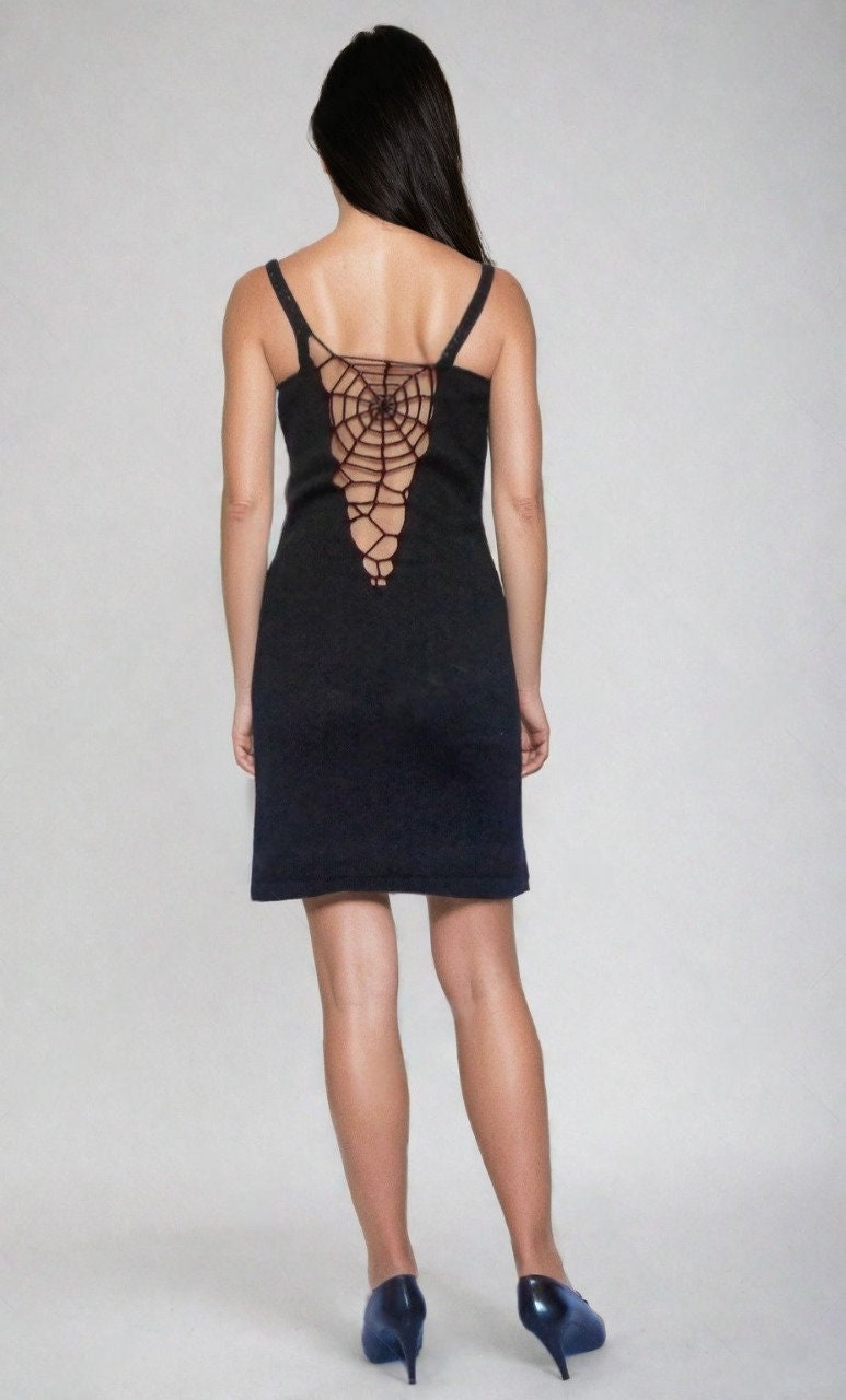 high neck backless black dress Cobweb Midi Dress – Annie's Ibiza Online main image 1
