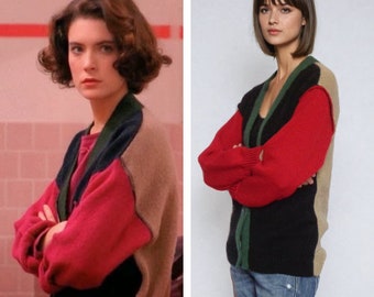 Twin Peaks cardigan Donna Hayward sweater 90s Color block Colorful Movie outfits Iconic replica