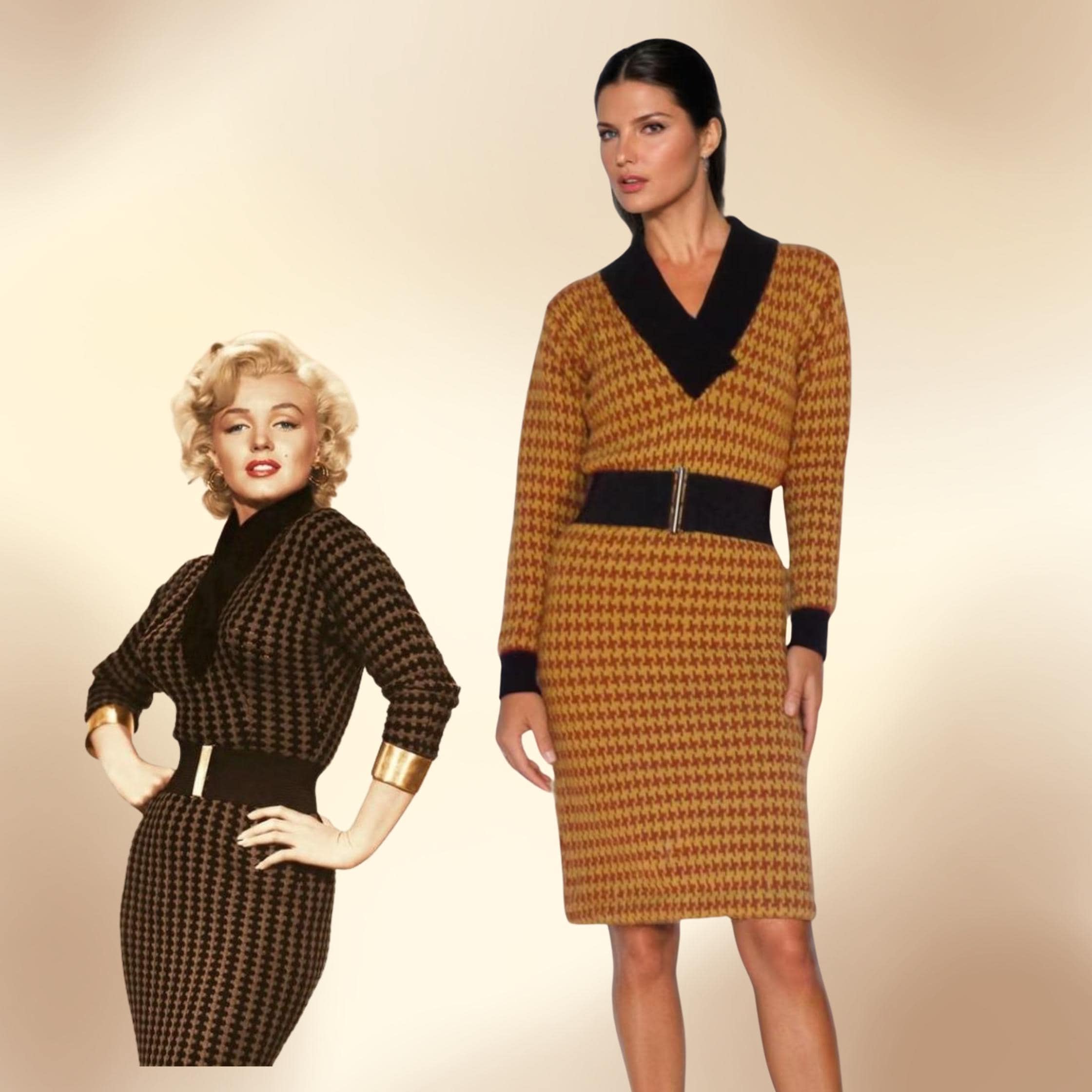 Marilyn Monroe Houndstooth Dress Shawl Collar Gentlemen Prefer