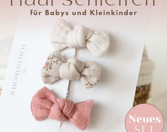 Kleine Haarschleifen Set | Mädchen | Baby | Musselin | Frühling | Haarband | Spange |