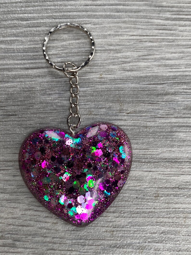 Glitterflake Love Heart key rings