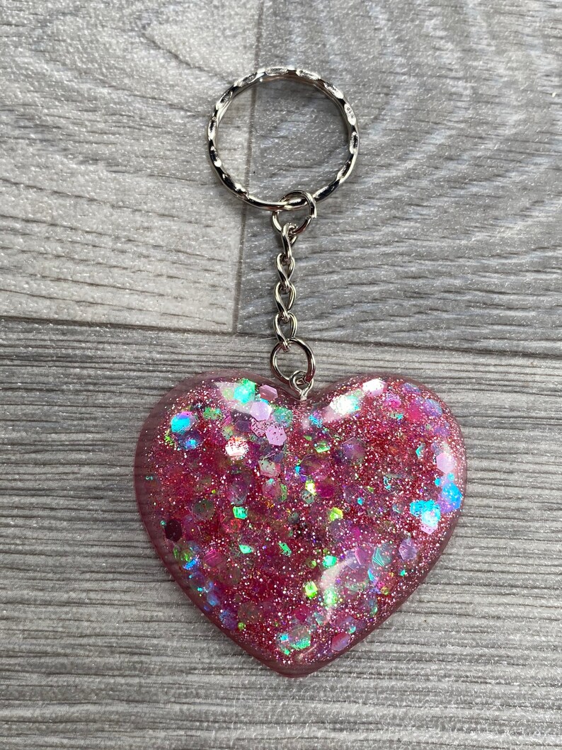 Glitterflake Love Heart key rings
