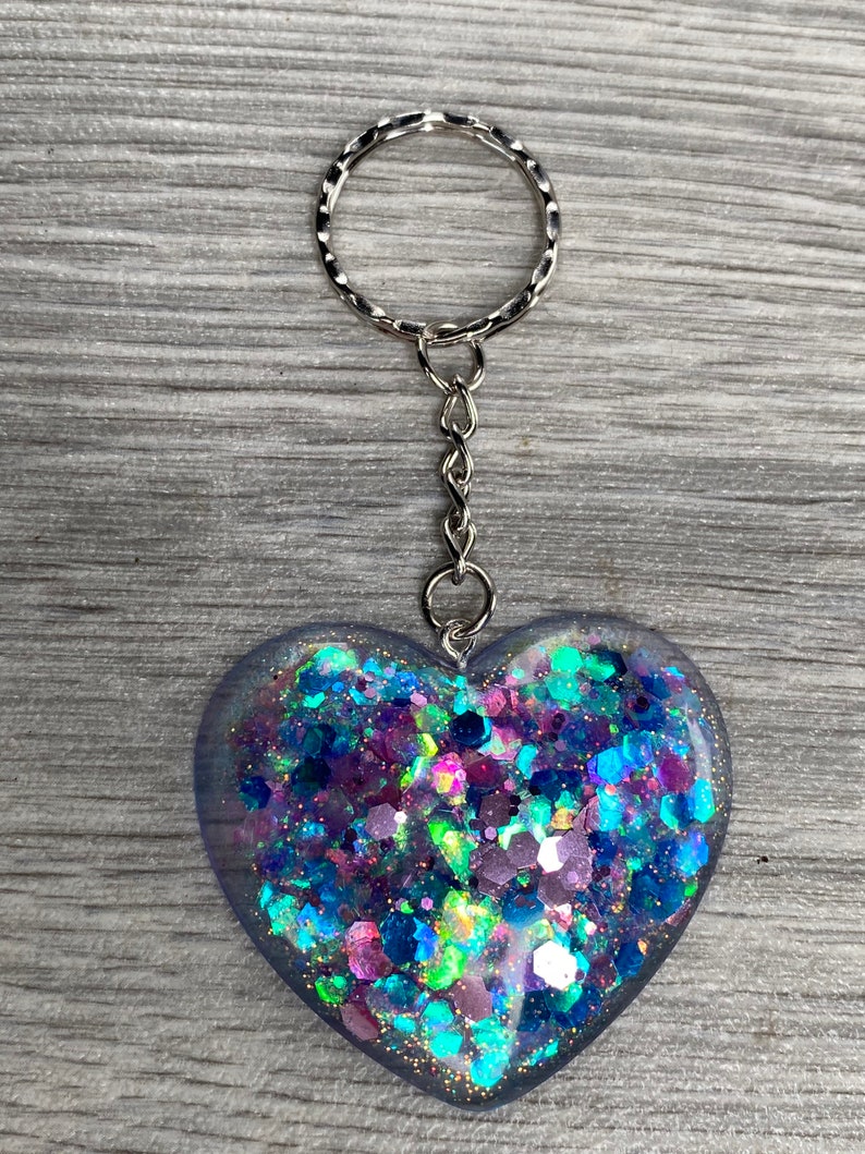 Glitterflake Love Heart key rings