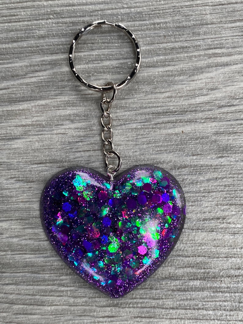 Glitterflake Love Heart key rings