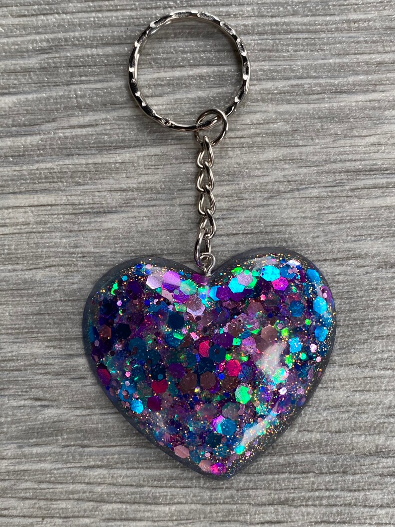 Glitterflake Love Heart key rings