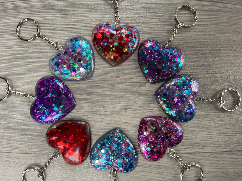 Glitterflake Love Heart key rings