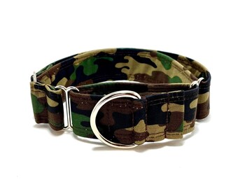 Camo Martingale Dog/Cat Collar Puppy Kitten, Stainless Steel, Small Large Big, Durable Strong, Vegan, Fabric, Custom