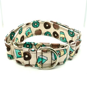 Coffee Donut Martingale Dog/Cat Collar Puppy Kitten, Stainless Steel, Small Large Big, Durable Strong, Vegan, Fabric, Custom