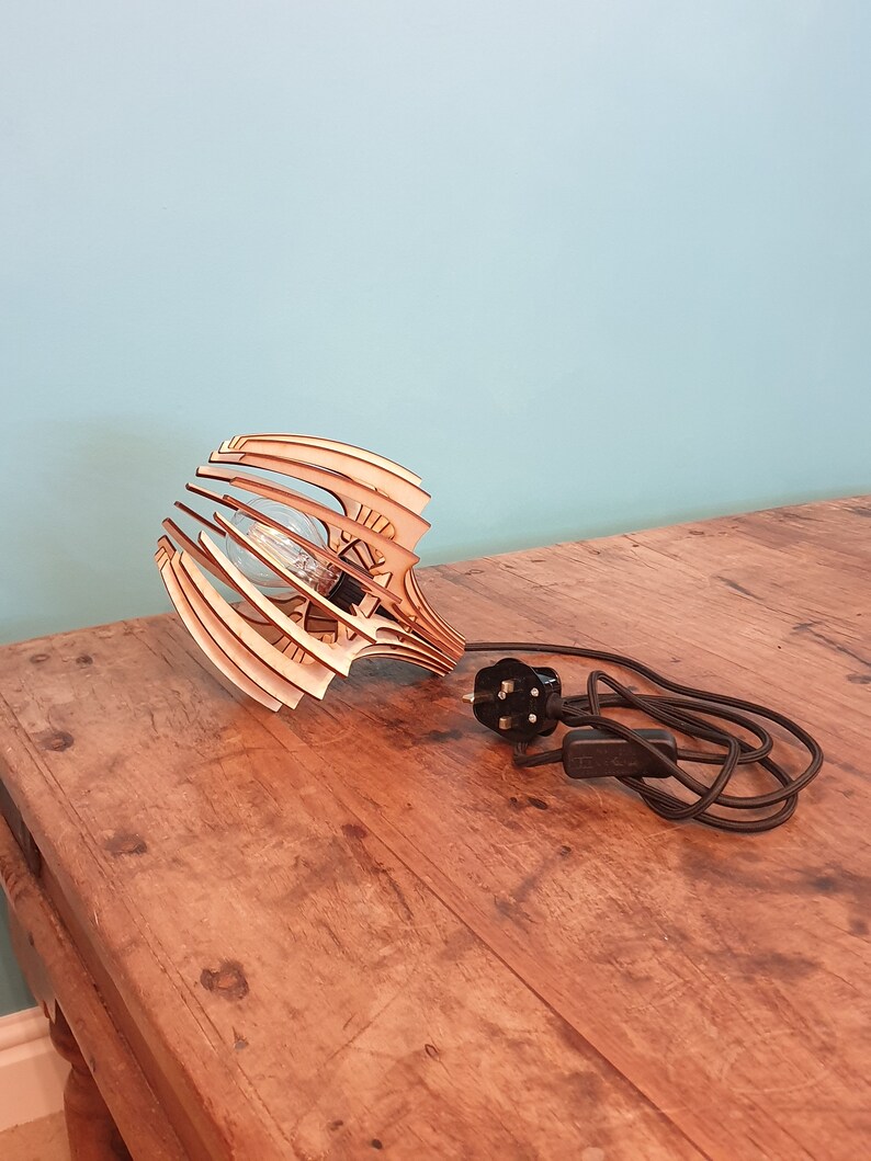 Desk lamp bedside lamp natural birch ply laser cut plug in | Etsy