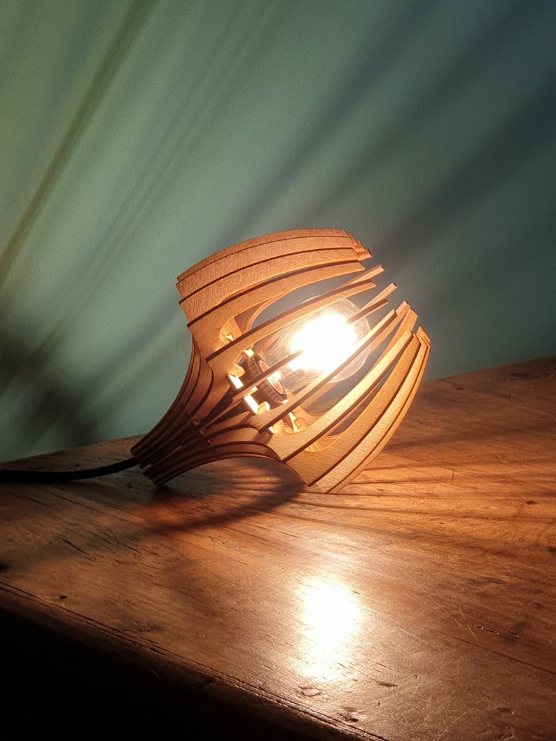 Desk lamp bedside lamp natural birch ply laser cut plug in | Etsy