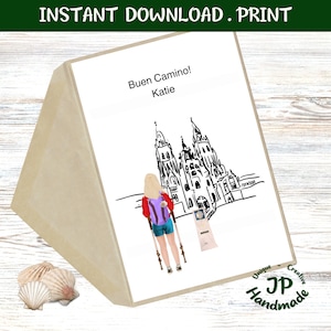 Instant Printable Female 5 Santiago Camino Pilgrim Greeting card, you download, you edit, you print