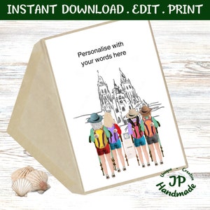 Cartão de felicitações do Grupo Feminino de Peregrinas do Caminho de Santiago para impressão instantânea, você baixa, edita, imprime